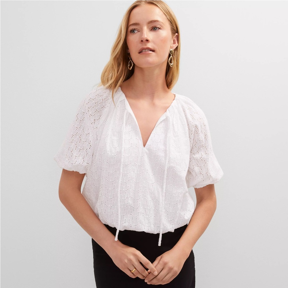 NWT Ann Taylor Eyelet Bubble Hem Blouse M